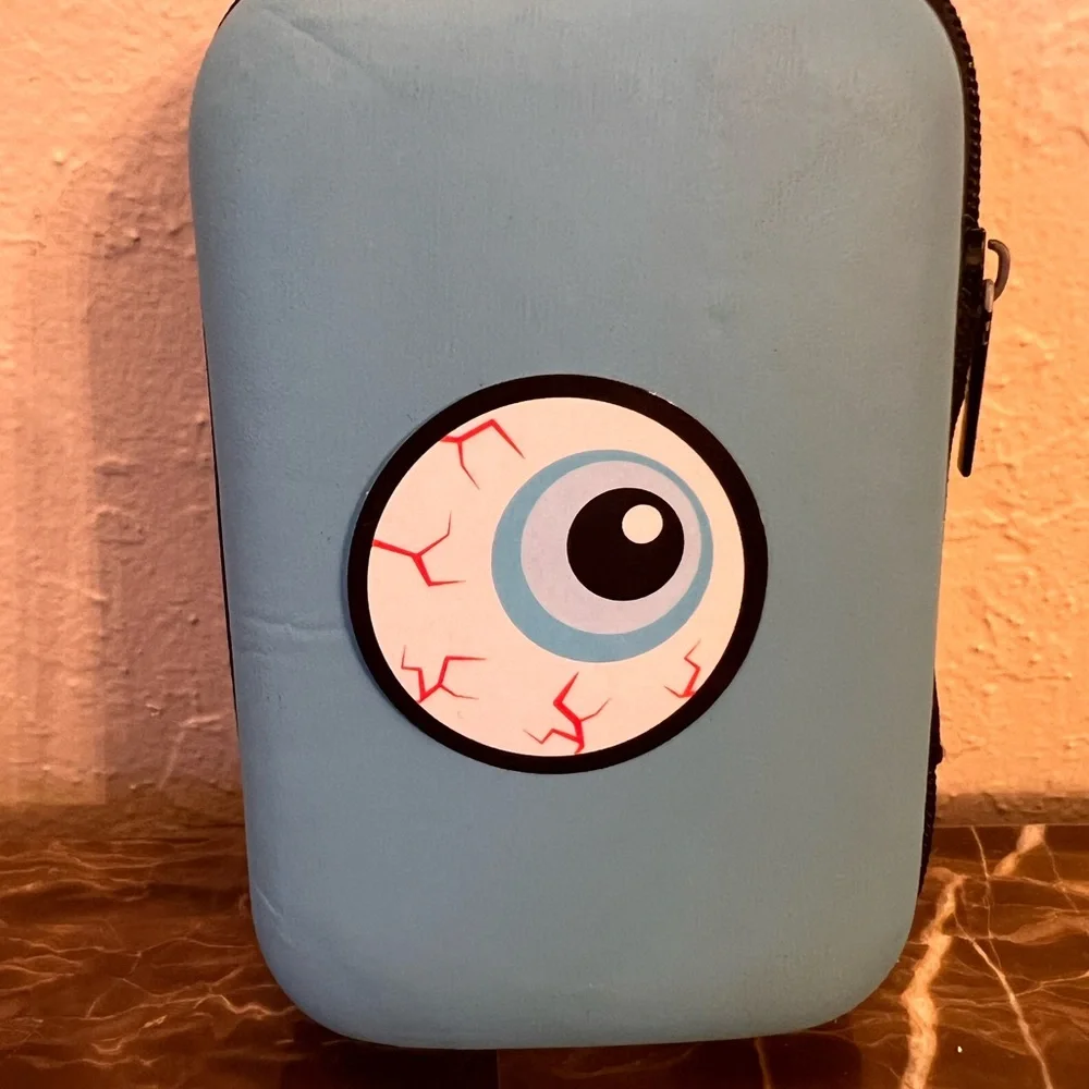 Stitch Themed Portable Hard Shell Charger Earbud Case w Spooky Eyeball Sticker